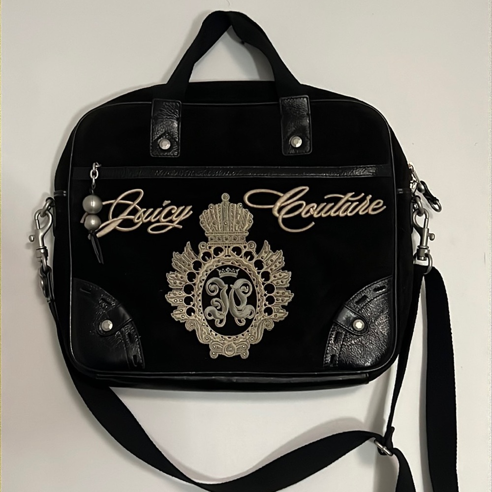 Juicy Couture Y2K Velour Logo Embroidered Messenger Crossbody Shoulder Bag